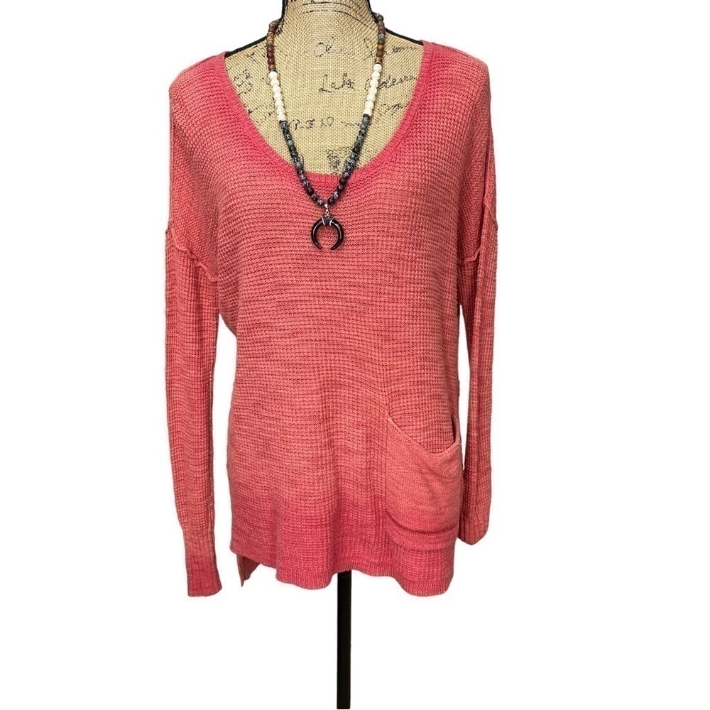 Anthropologie Moth Ombre Thermal Sweater Pocket Tunic Top Size Small - Picture 7 of 16